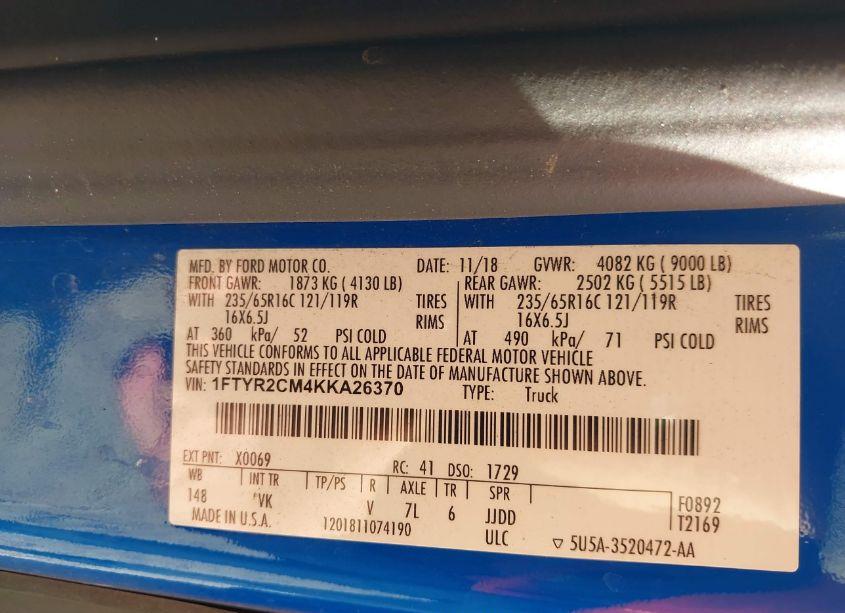 Photo 9 of 2019 Ford Transit-250 (VIN 1FTYR2CM4KKA26370)