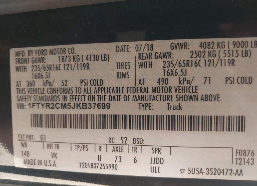 Photo 9 of 2018 Ford Transit-250 (VIN 1FTYR2CM5JKB37699)