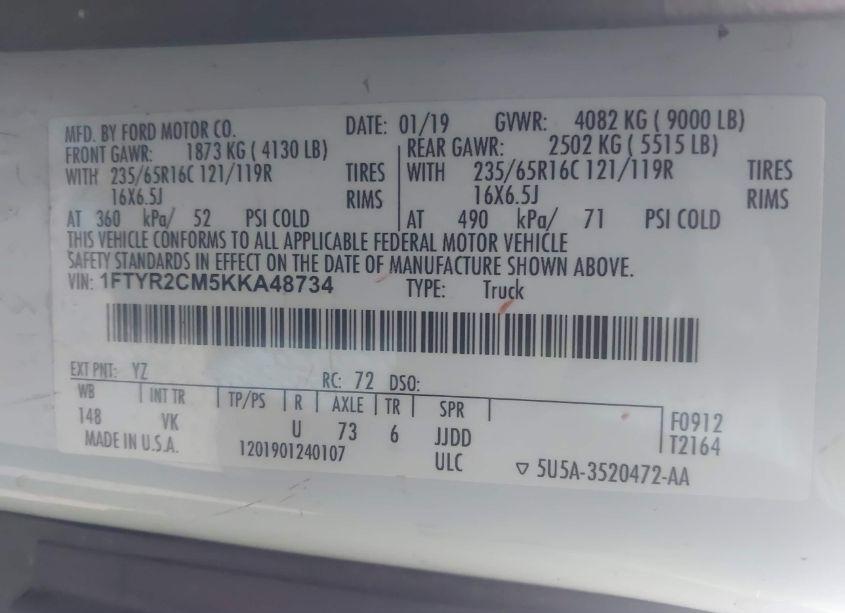 Photo 9 of 2019 Ford Transit-250 (VIN 1FTYR2CM5KKA48734)