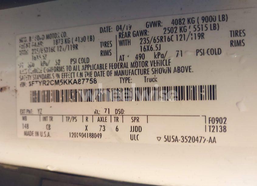 Photo 9 of 2019 Ford Transit-250 (VIN 1FTYR2CM5KKA87758)