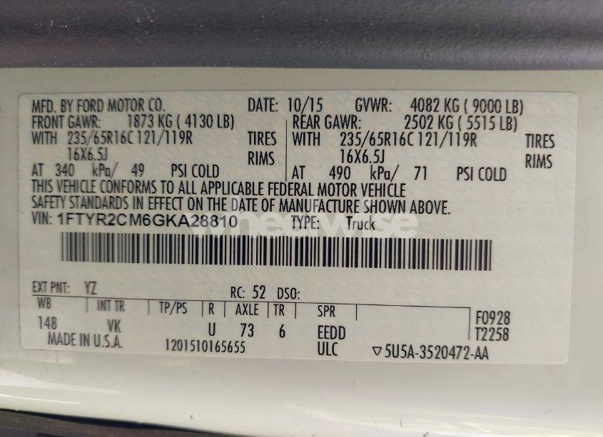 Photo 9 of 2016 Ford Transit (VIN 1FTYR2CM6GKA28810)