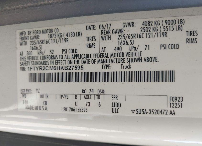 Photo 9 of 2017 Ford Transit-250 (VIN 1FTYR2CM6HKB27595)