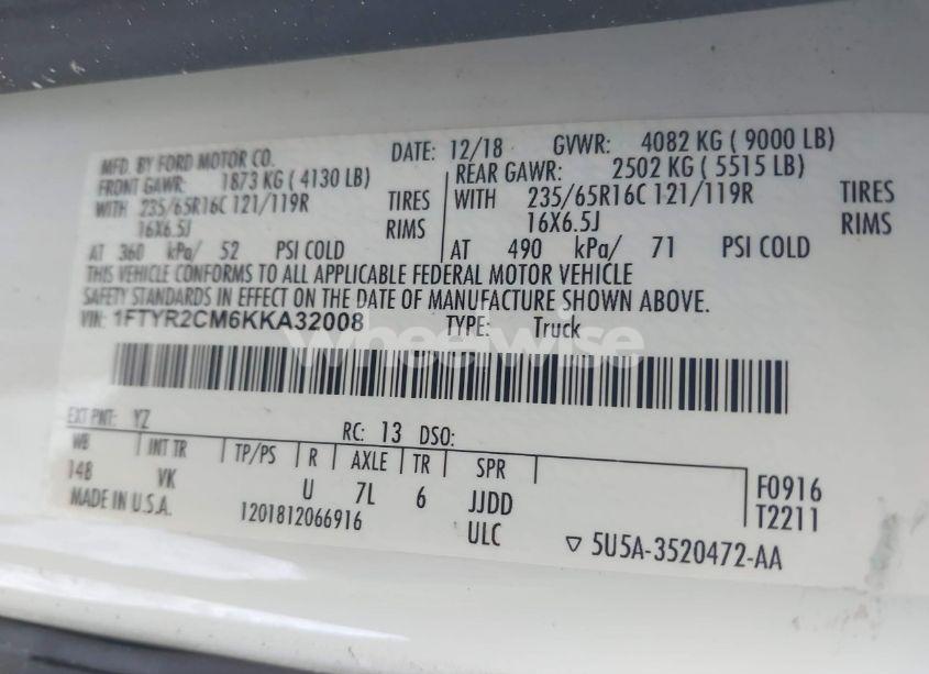 Photo 9 of 2019 Ford Transit-250 (VIN 1FTYR2CM6KKA32008)