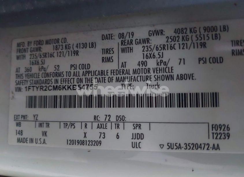 Photo 9 of 2019 Ford Transit-250 (VIN 1FTYR2CM6KKB54755)