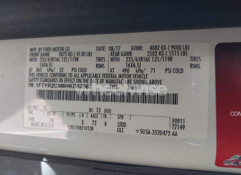 Photo 9 of 2017 Ford Transit-250 N/A (VIN 1FTYR2CM8HKB52563)