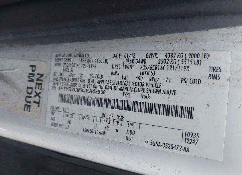 Photo 9 of 2018 Ford Transit-250 (VIN 1FTYR2CM9JKA43938)