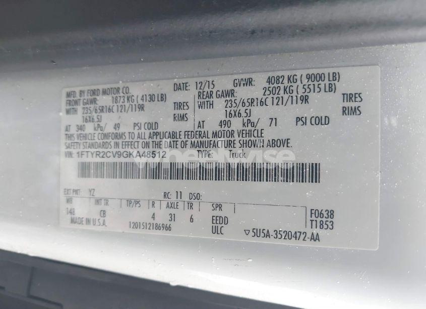 Photo 9 of 2016 Ford Transit-250 (VIN 1FTYR2CV9GKA48512)