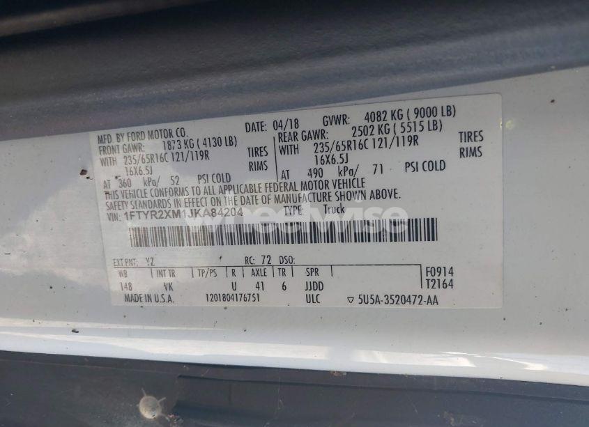 Photo 9 of 2018 Ford Transit-250 (VIN 1FTYR2XM1JKA84204)