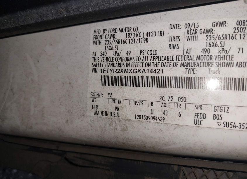 Photo 9 of 2016 Ford Transit-250 (VIN 1FTYR2XMXGKA14421)