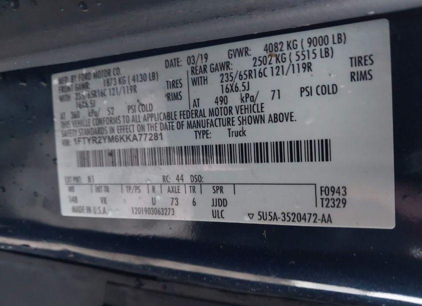 Photo 9 of 2019 Ford Transit-250 (VIN 1FTYR2YM6KKA77281)