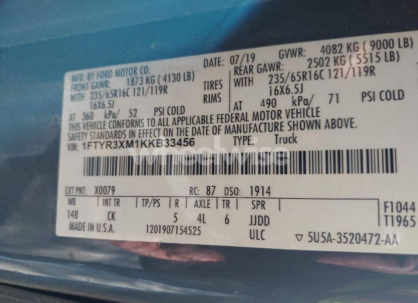 Photo 8 of 2019 Ford Transit-250 (VIN 1FTYR3XM1KKB33456)