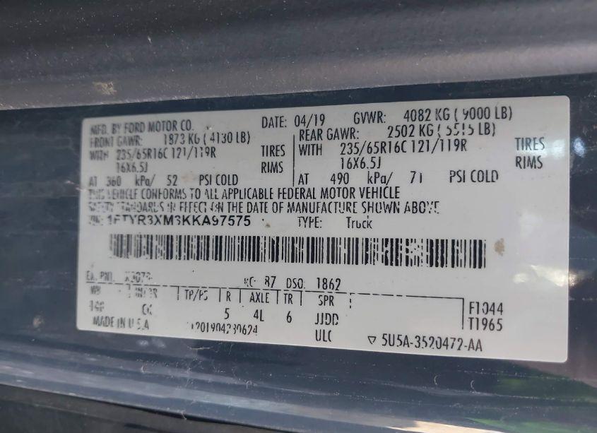 Photo 9 of 2019 Ford Transit-250 (VIN 1FTYR3XM3KKA97575)