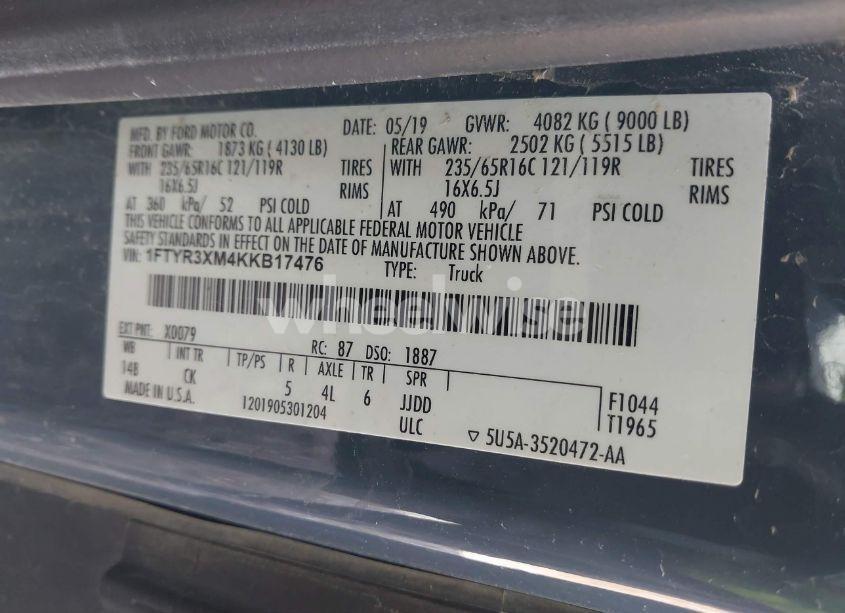 Photo 9 of 2019 Ford Transit-250 (VIN 1FTYR3XM4KKB17476)