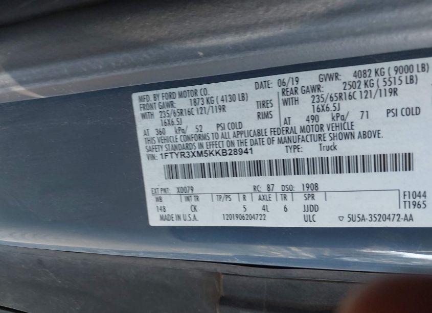 Photo 8 of 2019 Ford Transit-250 (VIN 1FTYR3XM5KKB28941)