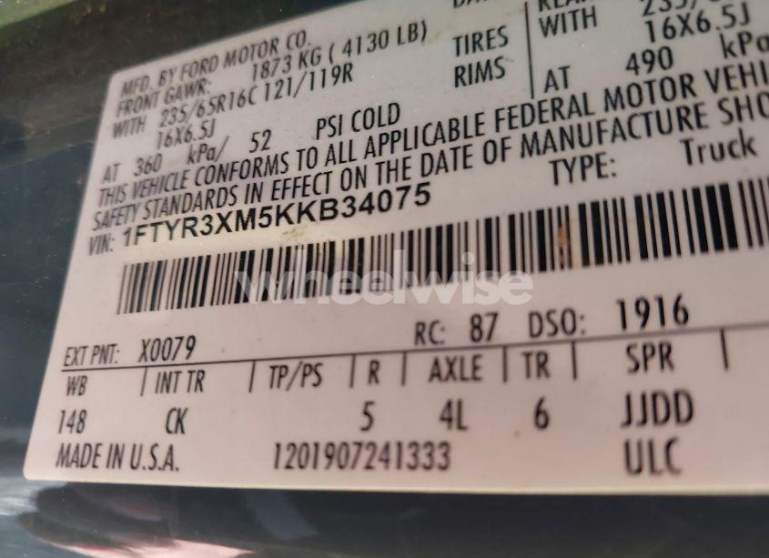 Photo 9 of 2019 Ford Transit-250 (VIN 1FTYR3XM5KKB34075)