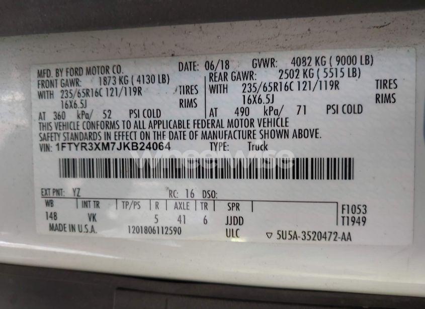 Photo 9 of 2018 Ford Transit-250 (VIN 1FTYR3XM7JKB24064)