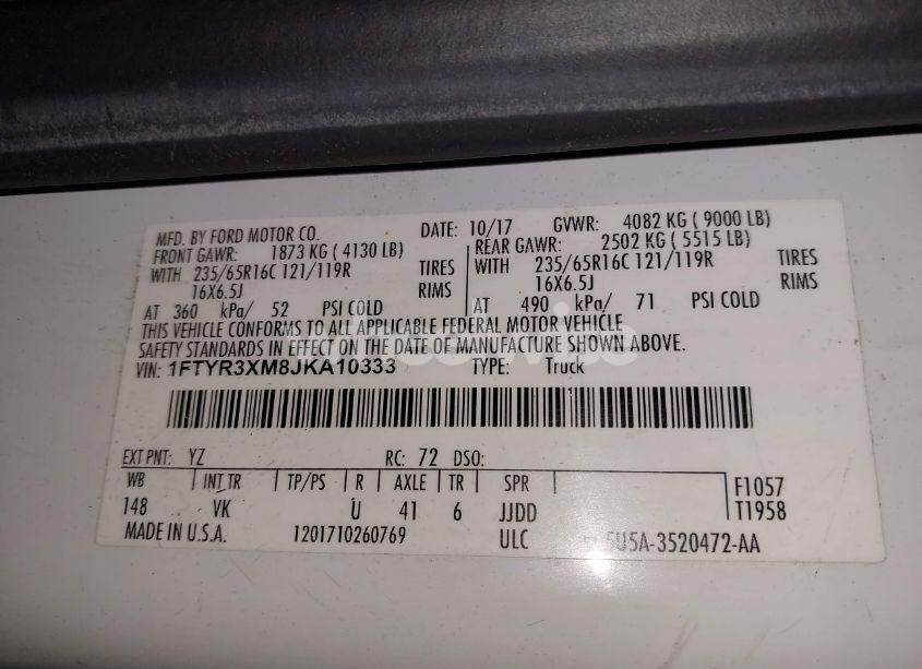 Photo 9 of 2018 Ford Transit-250 (VIN 1FTYR3XM8JKA10333)