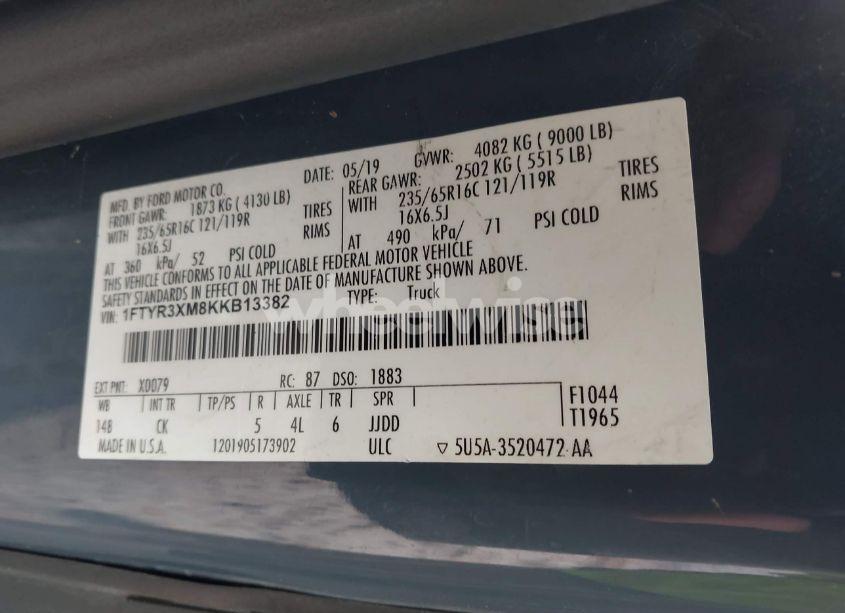 Photo 9 of 2019 Ford Transit-250 (VIN 1FTYR3XM8KKB13382)