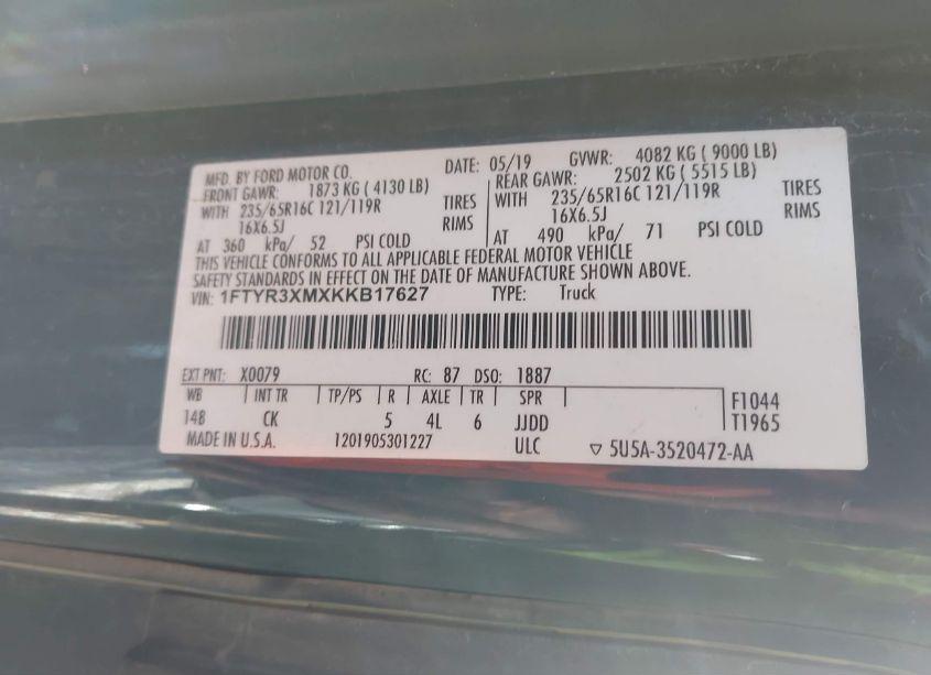 Photo 8 of 2019 Ford Transit-250 (VIN 1FTYR3XMXKKB17627)