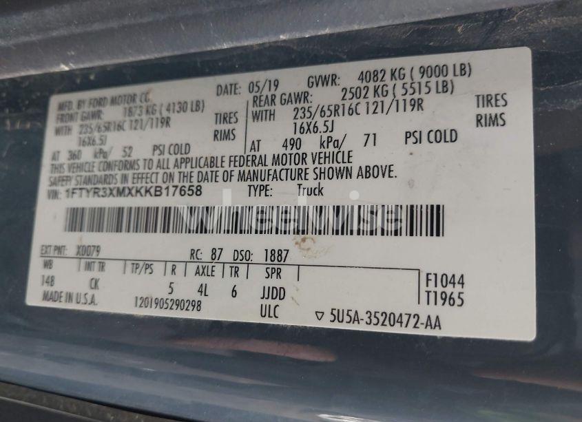 Photo 9 of 2019 Ford Transit-250 (VIN 1FTYR3XMXKKB17658)