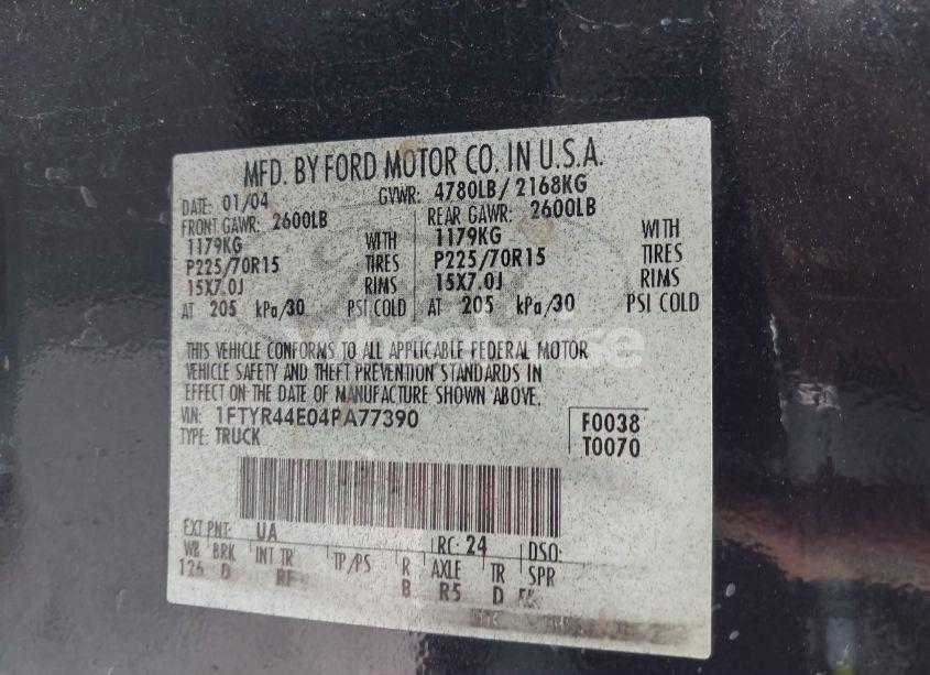 Photo 9 of 2004 Ford Ranger XLT (VIN 1FTYR44E04PA77390)