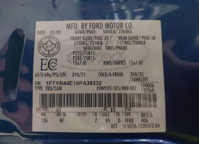 Photo 9 of 2009 Ford Ranger SPORT/XLT (VIN 1FTYR44E19PA38332)