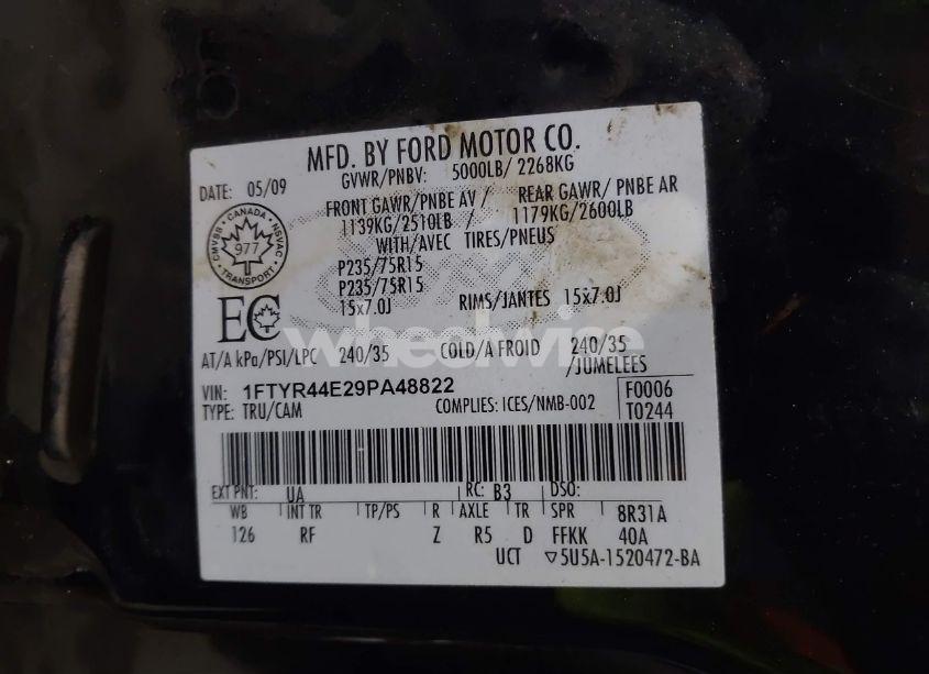 Photo 9 of 2009 Ford Ranger SPORT/XLT (VIN 1FTYR44E29PA48822)