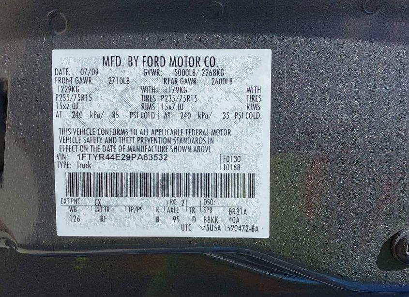 Photo 9 of 2009 Ford Ranger SPORT/XLT (VIN 1FTYR44E29PA63532)