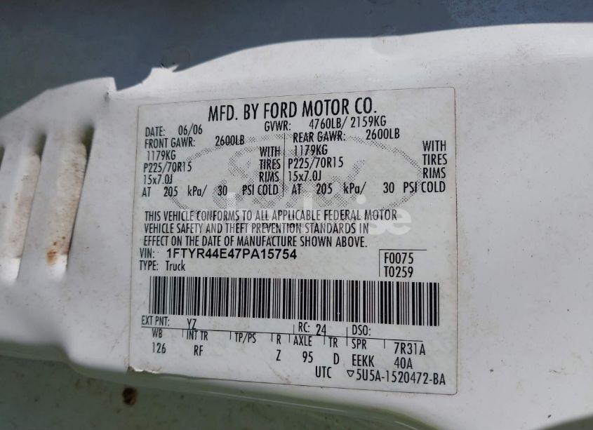 Photo 9 of 2007 Ford Ranger SPORT/STX/XLT (VIN 1FTYR44E47PA15754)