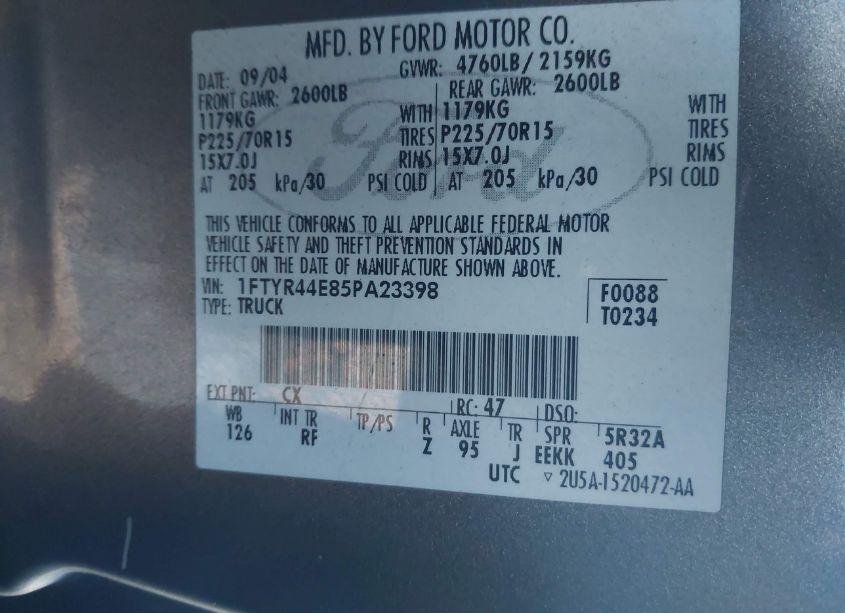 Photo 9 of 2005 Ford Ranger EDGE/STX/XLT (VIN 1FTYR44E85PA23398)