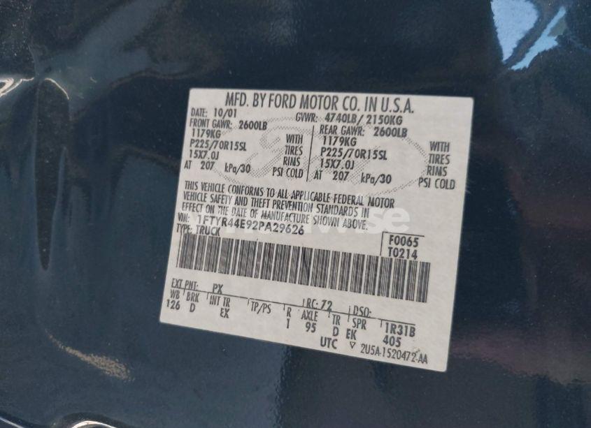 Photo 9 of 2002 Ford Ranger XLT (VIN 1FTYR44E92PA29626)