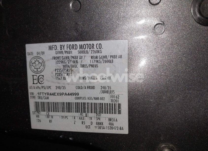 Photo 9 of 2009 Ford Ranger SPORT/XLT (VIN 1FTYR44EX9PA44999)