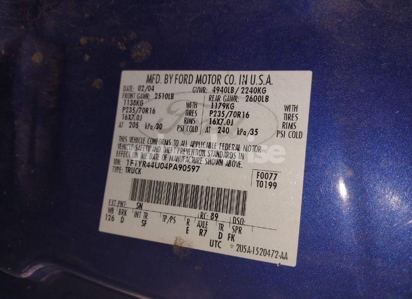 Photo 9 of 2004 Ford Ranger (VIN 1FTYR44U04PA90597)