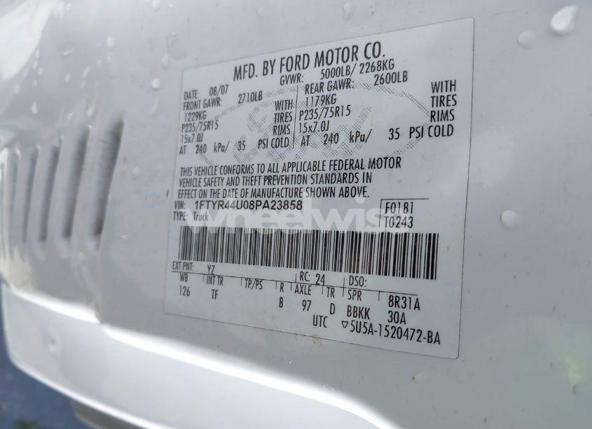 Photo 9 of 2008 Ford Ranger SPORT/XLT (VIN 1FTYR44U08PA23858)