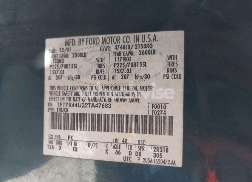 Photo 9 of 2002 Ford Ranger (VIN 1FTYR44U32TA47683)