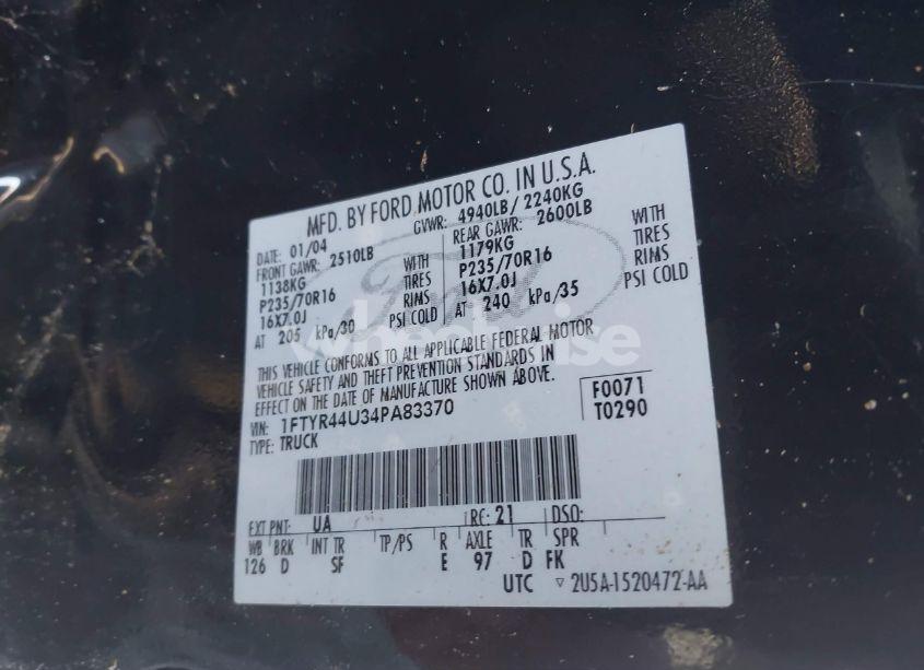 Photo 9 of 2004 Ford Ranger EDGE/TREMOR/XLT (VIN 1FTYR44U34PA83370)