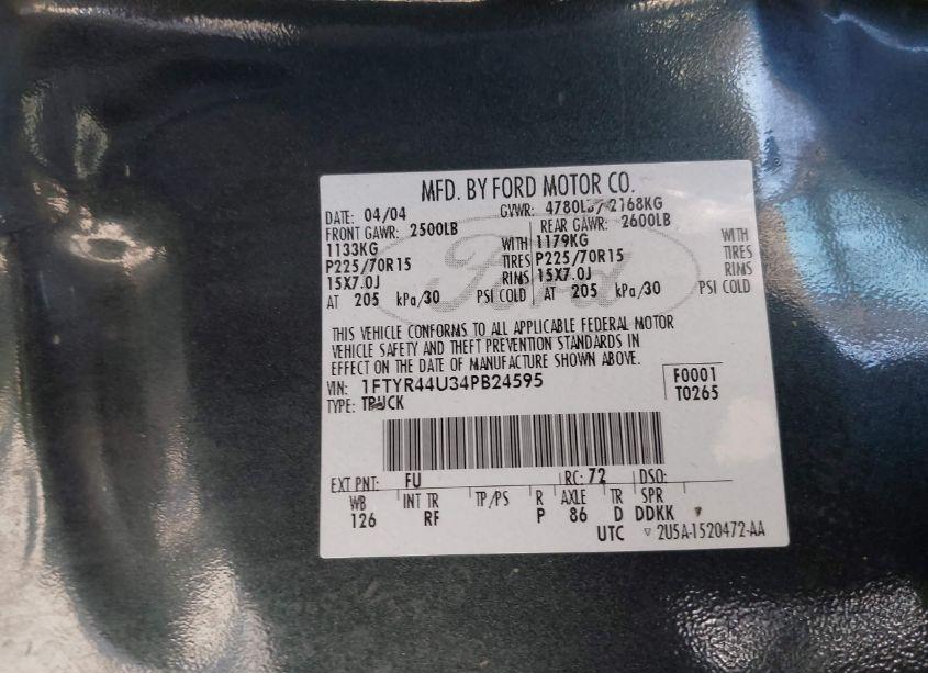 Photo 9 of 2004 Ford Ranger EDGE/TREMOR/XLT (VIN 1FTYR44U34PB24595)