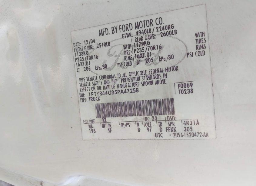 Photo 9 of 2005 Ford Ranger EDGE/STX/XLT (VIN 1FTYR44U35PA47258)
