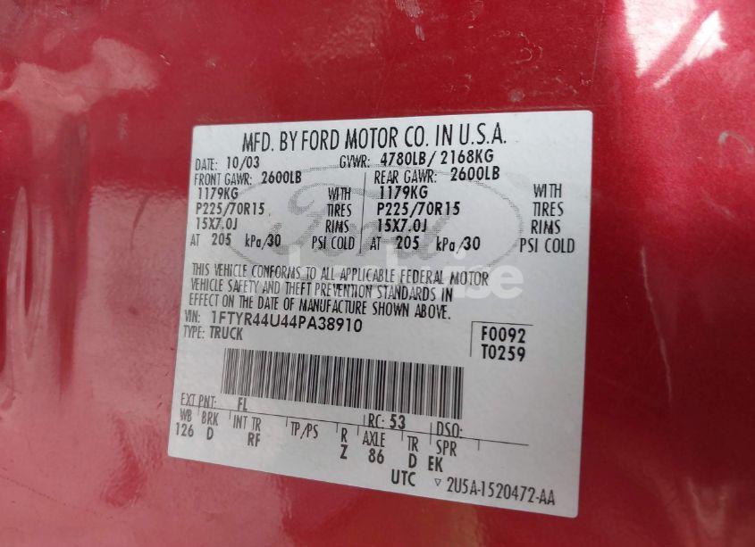 Photo 9 of 2004 Ford Ranger EDGE/TREMOR/XLT (VIN 1FTYR44U44PA38910)