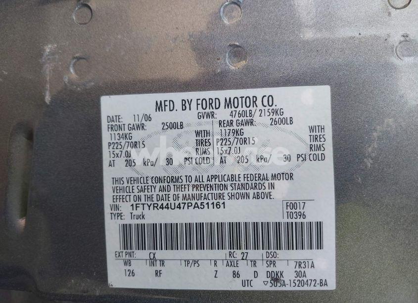 Photo 9 of 2007 Ford Ranger (VIN 1FTYR44U47PA51161)