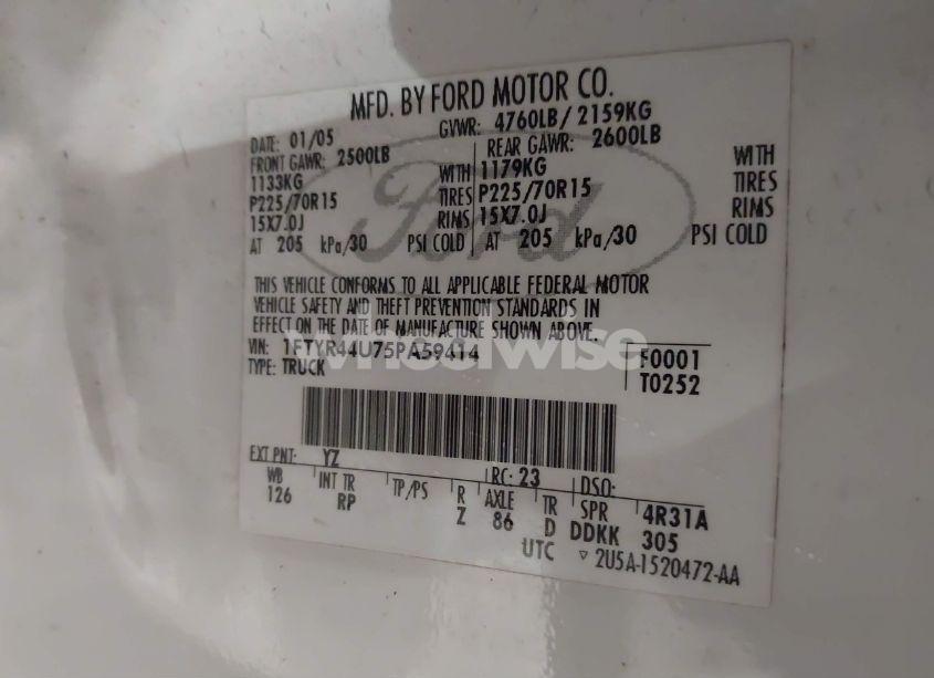Photo 9 of 2005 Ford Ranger EDGE/STX/XLT (VIN 1FTYR44U75PA59414)