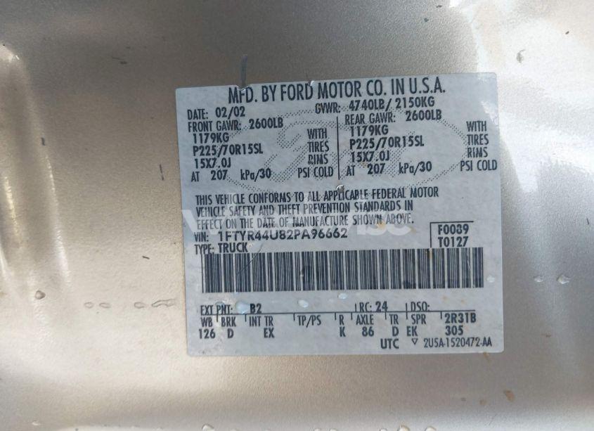 Photo 9 of 2002 Ford Ranger EDGE/TREMOR/XLT (VIN 1FTYR44U82PA96662)