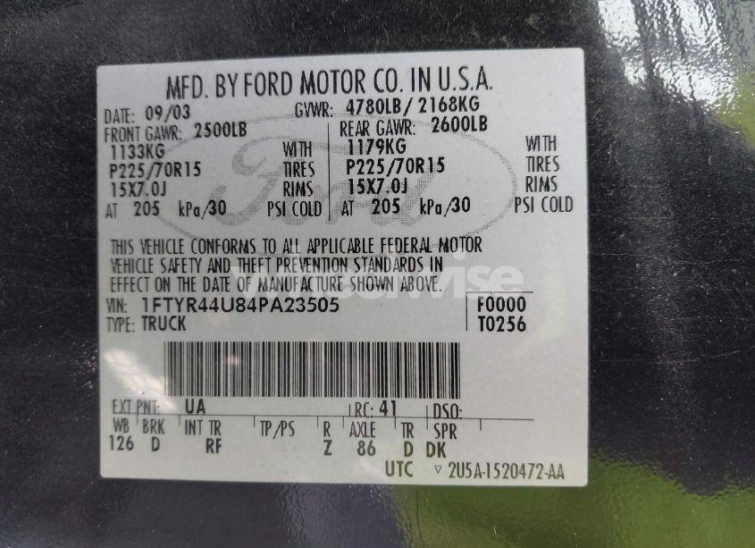 Photo 9 of 2004 Ford Ranger EDGE/TREMOR/XLT (VIN 1FTYR44U84PA23505)