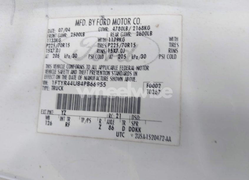 Photo 9 of 2004 Ford Ranger EDGE/TREMOR/XLT (VIN 1FTYR44U84PB66955)