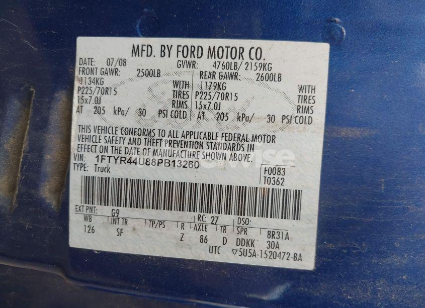 Photo 9 of 2008 Ford Ranger SPORT/XLT (VIN 1FTYR44U88PB13260)