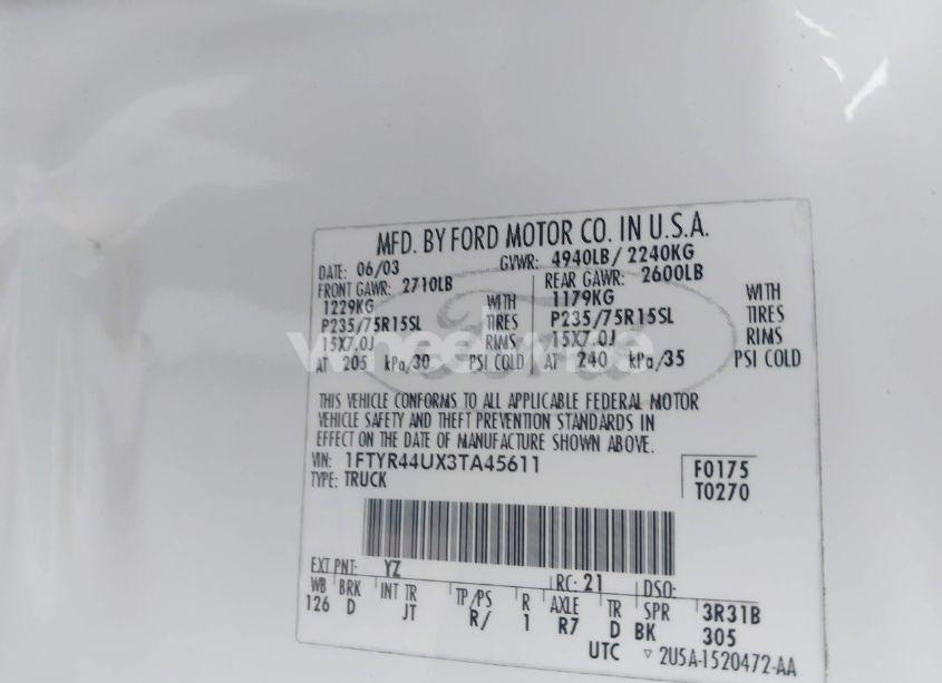 Photo 9 of 2003 Ford Ranger EDGE/TREMOR/XLT (VIN 1FTYR44UX3TA45611)