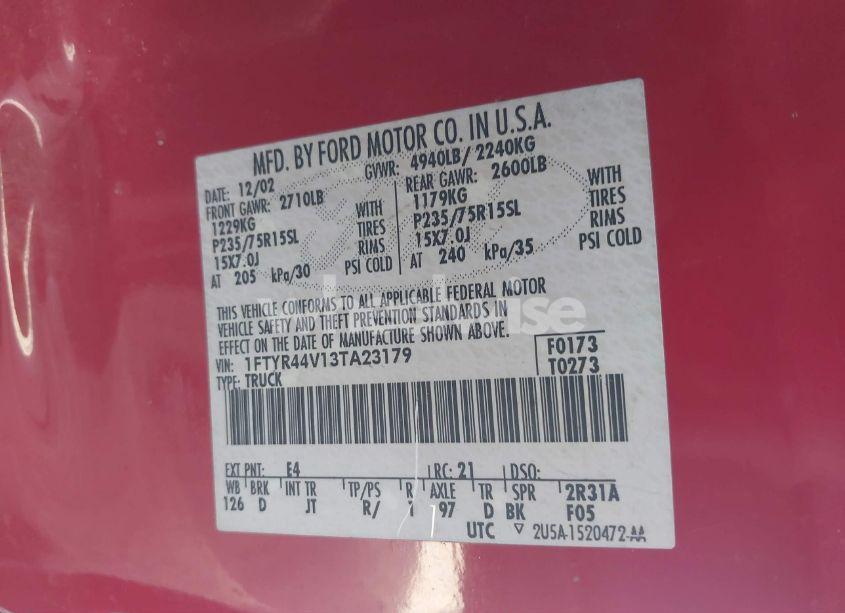 Photo 9 of 2003 Ford Ranger EDGE/TREMOR/XLT (VIN 1FTYR44V13TA23179)