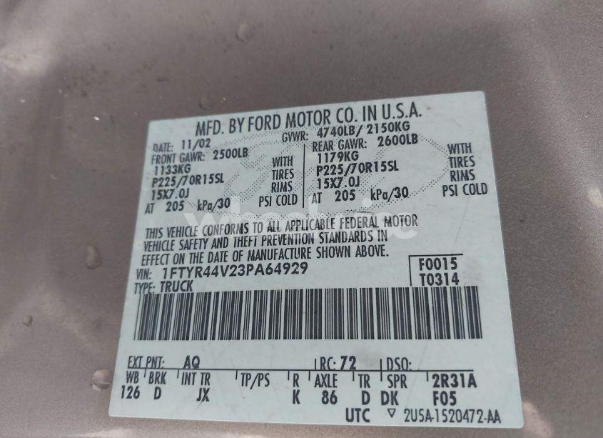 Photo 9 of 2003 Ford Ranger EDGE/TREMOR/XLT (VIN 1FTYR44V23PA64929)