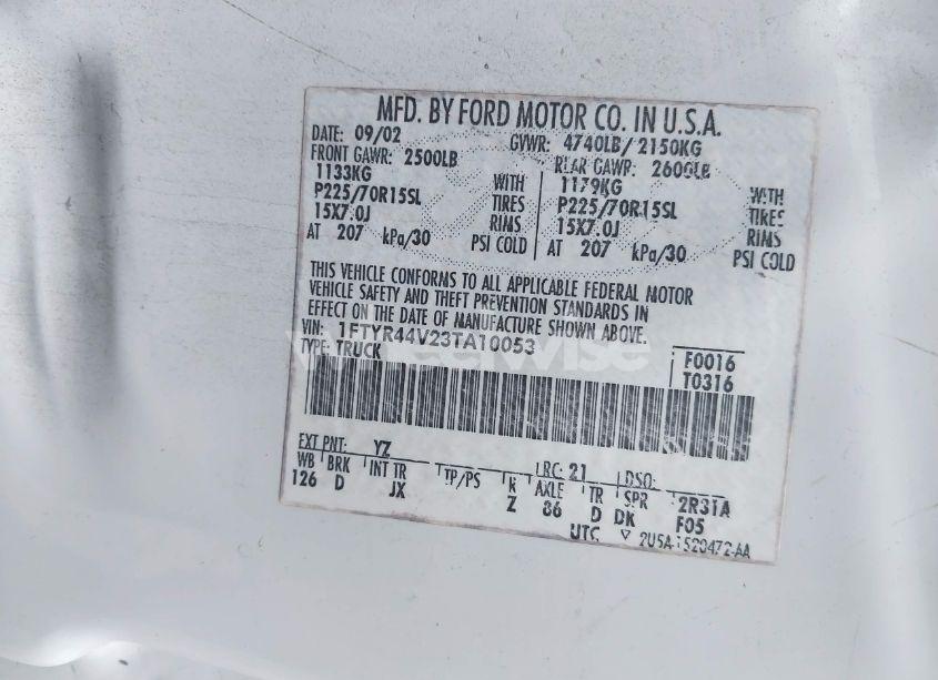 Photo 9 of 2003 Ford Ranger EDGE/TREMOR/XLT (VIN 1FTYR44V23TA10053)
