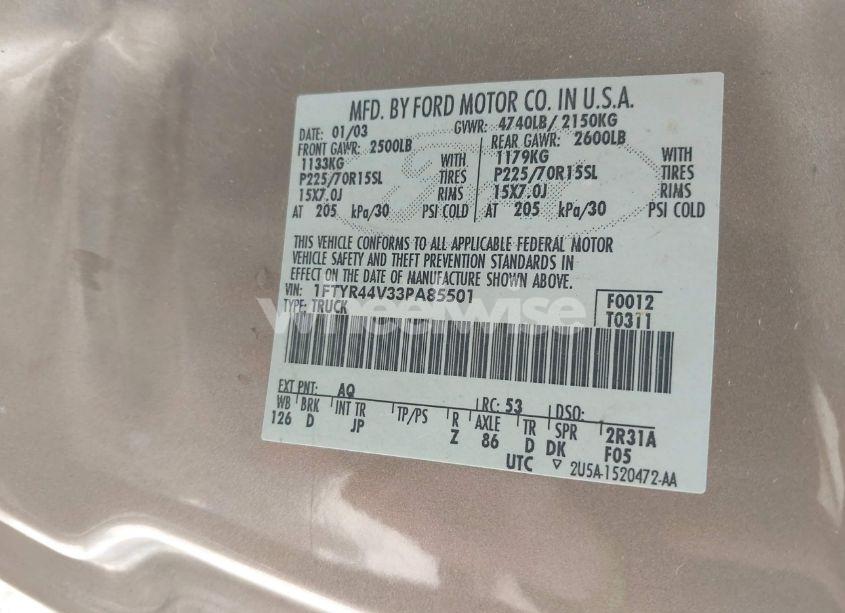 Photo 9 of 2003 Ford Ranger EDGE/TREMOR/XLT (VIN 1FTYR44V33PA85501)